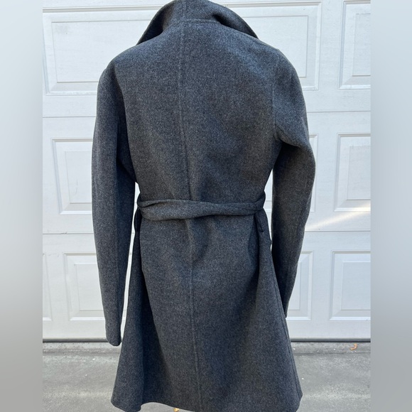Women Joseph Lisa Long Wool Cashmere Coat Collared tie Long Sleeve grey 42 - Picture 3 of 7